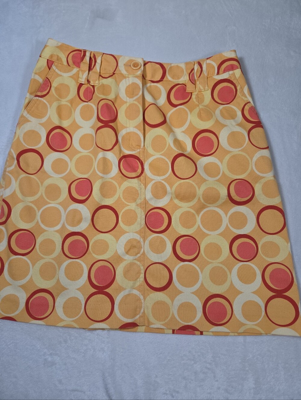 Talbots A Line Pencil Skirt Women's 8 Orange Red Geo Knee Length Stretch 70s